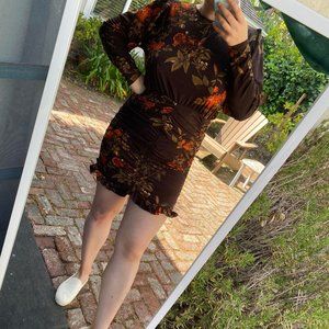 Short brown floral dress H&M